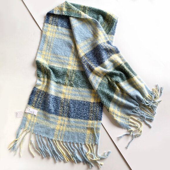 NWT Free People Homecoming Plaid Blanket Scarf School Blue Large Soft Fringed - Picture 4 of 8